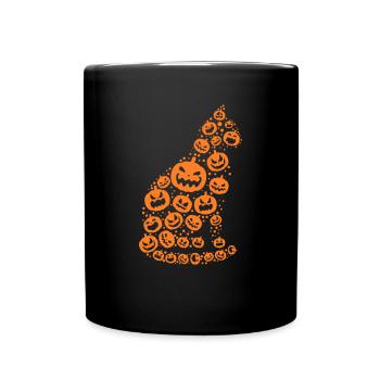 Halloween Cat Silhouette I Halloween Pumpkin Cat - Full Colour Mug - black - Front