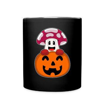 Pilz Halloween Kürbis - Tasse einfarbig - Schwarz - Vorne
