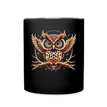 Eulen im Tribal-Design: Stilvoll und faszinierend - Tasse einfarbig - Schwarz - Vorne