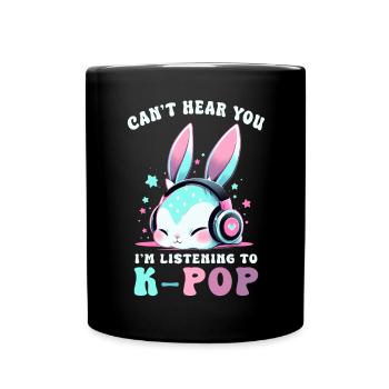 K-Pop Kawaii Chibi Bunny With Headphones Rabbit - Full Colour Mug - black - Front