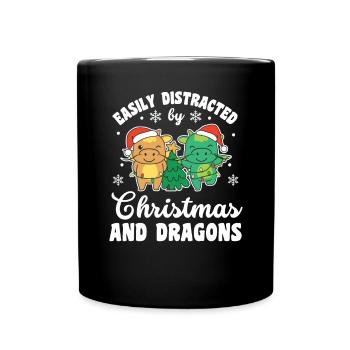 Facilement distrait par Noël et les dragons - Mug uni - noir - Devant