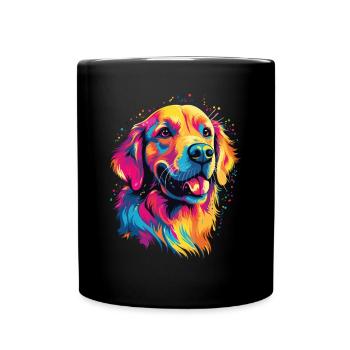 Watercolor Colorful Golden Retriever - Full Colour Mug - black - Front