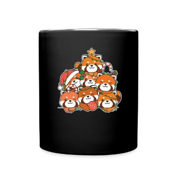 Roter Panda Weihnachtsbaum lustige Tier - Tasse einfarbig - Schwarz - Vorne