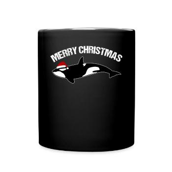 Joyeux Noël baleine père Noël chapeau festif - Mug uni - noir - Devant