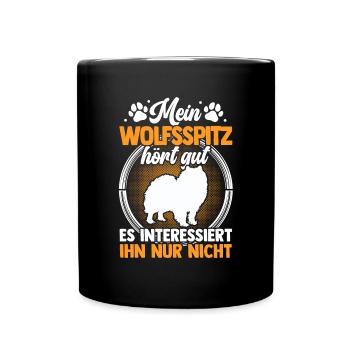 Mein Wolfsspitz hört gut Deutscher Spitz - Tasse einfarbig - Schwarz - Vorne