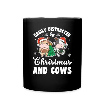 Easily distracted by Christmas and cows - Full Colour Mug - black - Front