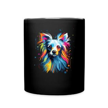 Wasserfarben Farbenfroher Chinesischer Schopfhund - Tasse einfarbig - Schwarz - Vorne