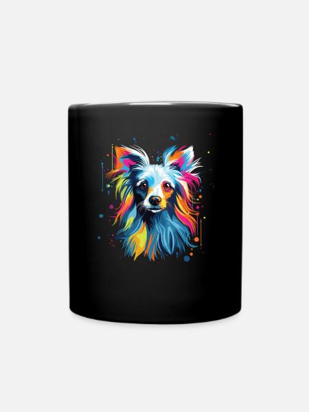 Wasserfarben Farbenfroher Chinesischer Schopfhund - Tasse einfarbig - Schwarz