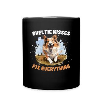 Shetland Berger chien Sheltie bisous fix everythin - Mug uni - noir - Devant