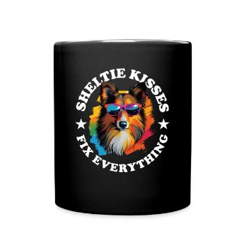 Shetland Sheepdog Dog Sheltie kisses Fix everythin - Tasse einfarbig - Schwarz - Vorne