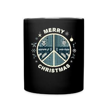 Ugly Christmas Friedenszeichen Strickmuster - Tasse einfarbig - Schwarz - Vorne
