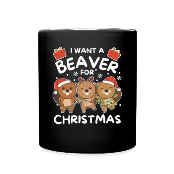 Je veux un castor pour Noël doux castor - Mug uni - noir - Devant