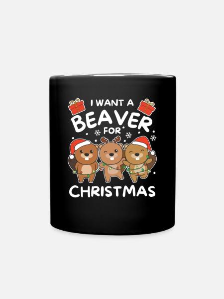 Ich will ein Biber zu Weihnachten süße Biber - Tasse einfarbig - Schwarz