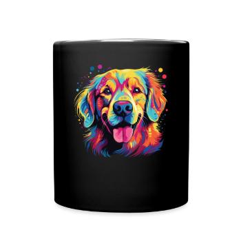 Watercolor Colorful Golden Retriever - Full Colour Mug - black - Front