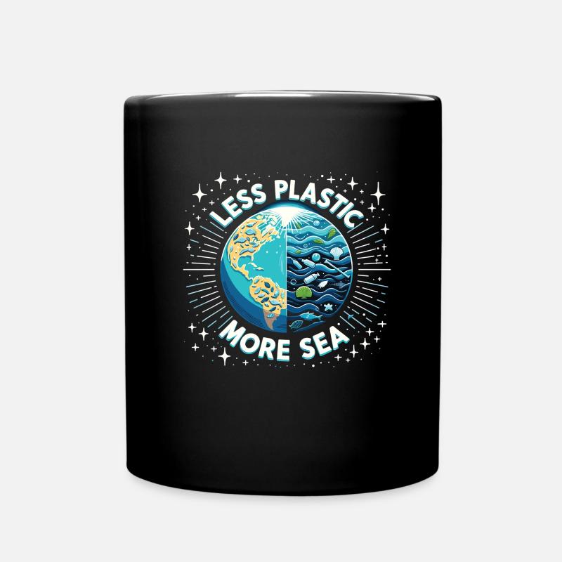 Less Plastic More Sea Environment Environmentalists - Full Colour Mug - black