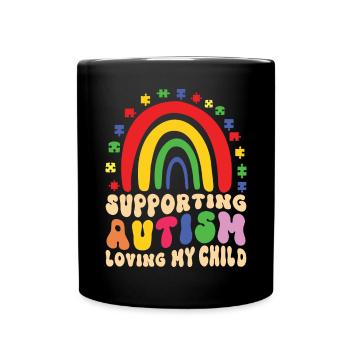 Autism Awareness Support Autistic - Full Colour Mug - black - Front
