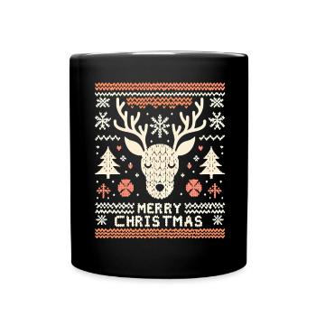Reindeer Ugly Christmas Sweater - Full Colour Mug - black - Front
