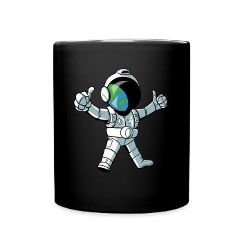 Cartoon Astronaut im Weltraum - Tasse einfarbig - Schwarz - Vorne