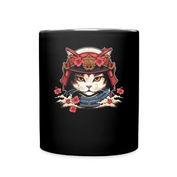 Japanese Samurai Cat Japan Aesthetic Cat Lover - Full Colour Mug - black - Front
