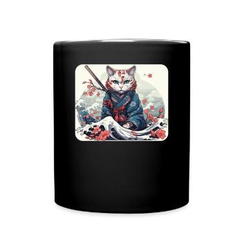 Chat samouraï japonais Japon Esthétique Amoureux des chats - Mug uni - noir - Devant