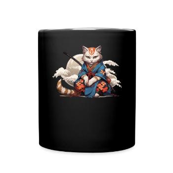 Chat samouraï japonais Japon Esthétique Amoureux des chats - Mug uni - noir - Devant
