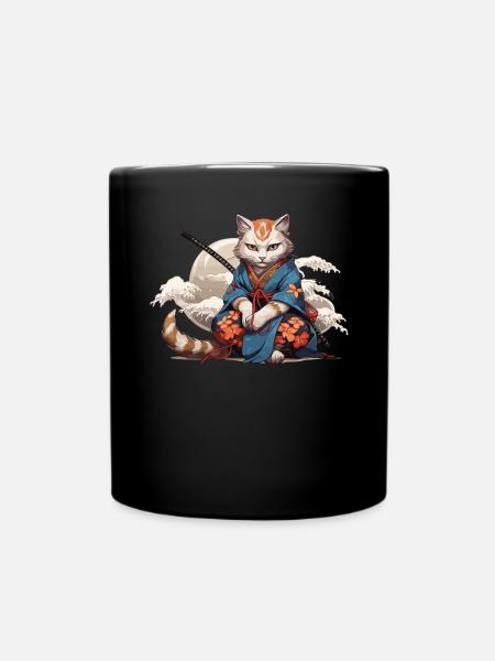 Japanische Samurai-Katze Japan Ästhetische Katze Liebhaber - Tasse einfarbig - Schwarz