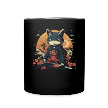 Chat samouraï japonais Japon Esthétique Amoureux des chats - Mug uni - noir - Devant