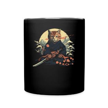 Japanese Samurai Cat Japan Aesthetic Cat Lover - Full Colour Mug - black - Front