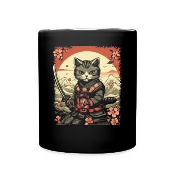 Chat samouraï japonais Japon Esthétique Amoureux des chats - Mug uni - noir - Devant