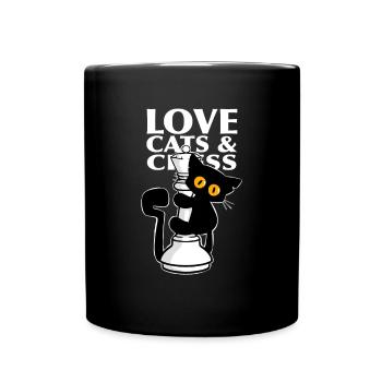 Chat noir mignon, grimpe sur les dames des échecs - Mug uni - noir - Devant