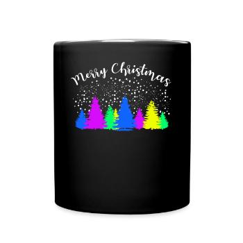 Merry Christmas Bunter Tannenwald - Tasse einfarbig - Schwarz - Vorne