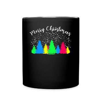 Merry Christmas Bunter Tannenwald - Tasse einfarbig - Schwarz - Vorne