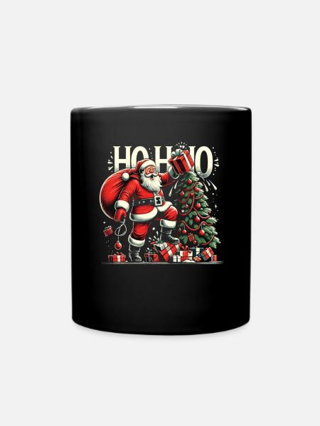Ho Ho Ho Ugly Christmas Santa Claus Weihnachtsmann - Tasse einfarbig - Schwarz