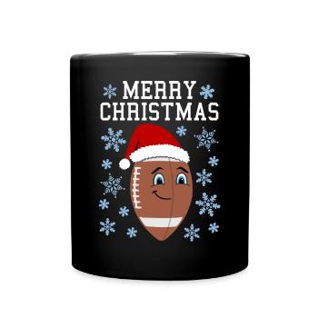 Merry Christmas Football Gesicht Geschenk - Tasse einfarbig - Schwarz - Vorne