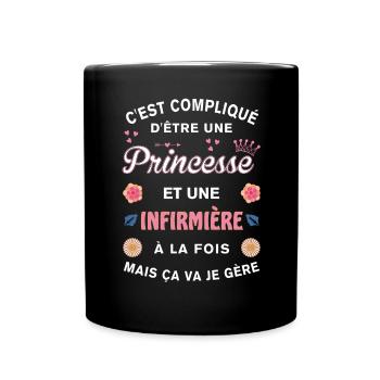 Cadeau Humoristique Infirmière Princesse - Mug uni - noir - Devant