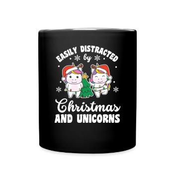 Facilement distrait par Noël et les licornes - Mug uni - noir - Devant