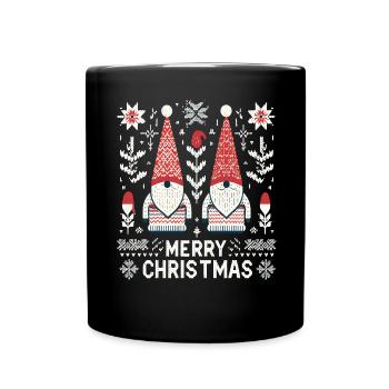 Frohe Weihnachten Gnomes Strickmuster Optik - Tasse einfarbig - Schwarz - Vorne