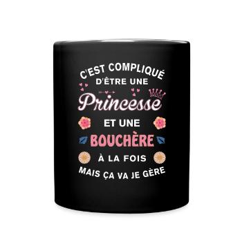 Cadeau Humoristique Bouchère Princesse - Mug uni - noir - Devant