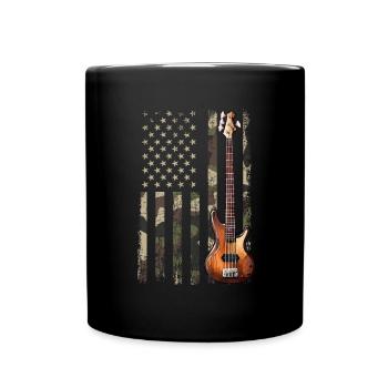 bass guitar american flag, funny bass player - Tasse einfarbig - Schwarz - Vorne
