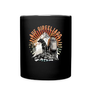 Hiker with dog design for mountaineers - Full Colour Mug - black - Front