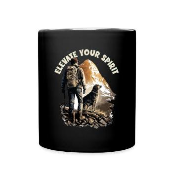 Wanderer mit Hund Design für Bergsteiger - Tasse einfarbig - Schwarz - Vorne