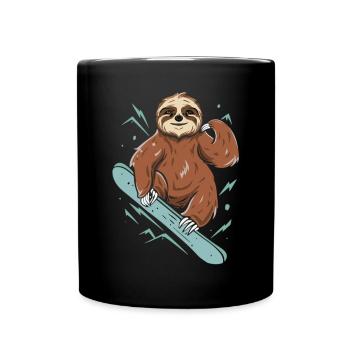 Chilling and Boarding: Sloth in the Snow - Full Colour Mug - black - Front