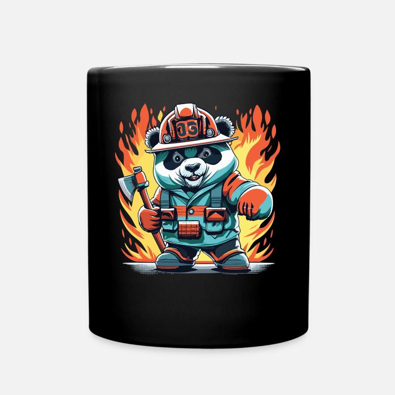 Mutig im Einsatz: Feuerwehr Panda im Dienst - Tasse einfarbig - Schwarz