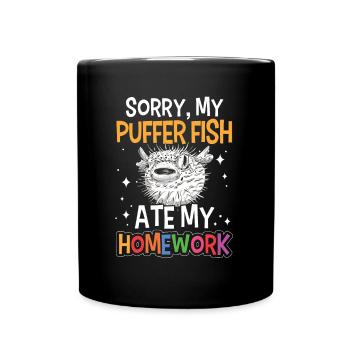 Kugelfisch hat Hausaufgaben gefressen - Tasse einfarbig - Schwarz - Vorne
