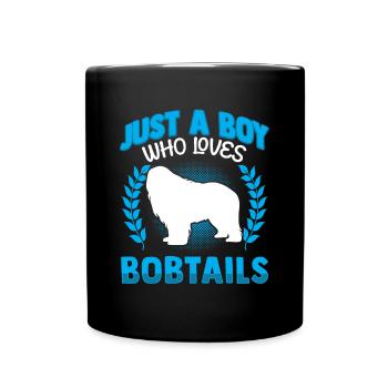 Boy Who Loves Bobtail Old English Shepherd - Full Colour Mug - black - Front