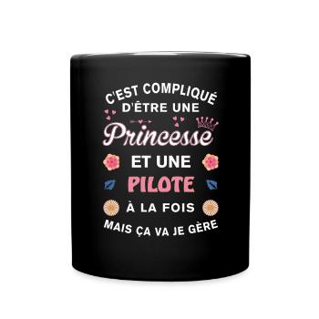 Cadeau Humoristique pilote Princesse - Mug uni - noir - Devant