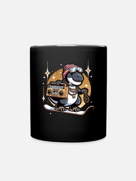 T-Rex auf Snowboard - Lustiger Ski-Dinosaurier - Tasse einfarbig - Schwarz