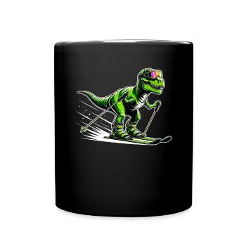 T-Rex auf Ski - Lustiger Dinosaurier-Ski - Tasse einfarbig - Schwarz - Vorne