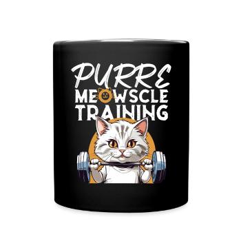 Cat Weight Training Fun "Purre Meowscle Training" - Full Colour Mug - black - Front