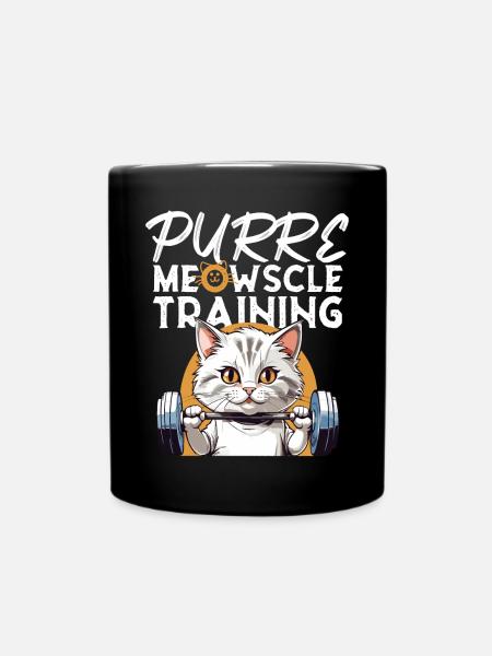 Katzen Kraftsport Spaß "Purre Meowscle Training" - Tasse einfarbig - Schwarz